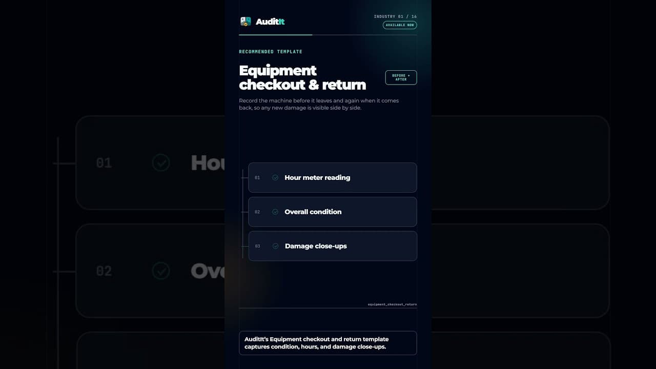 Video preview: Equipment checkout and return audit workflow