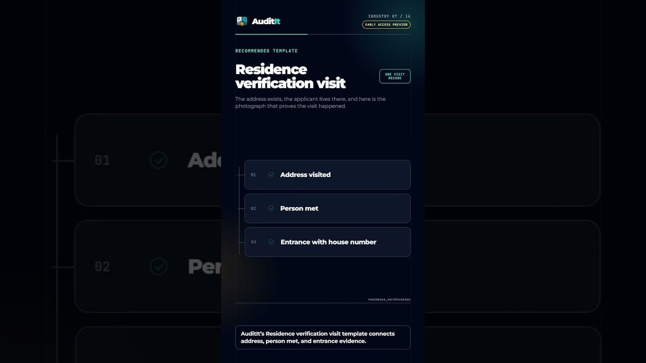 Video preview: Residence verification visit audit workflow
