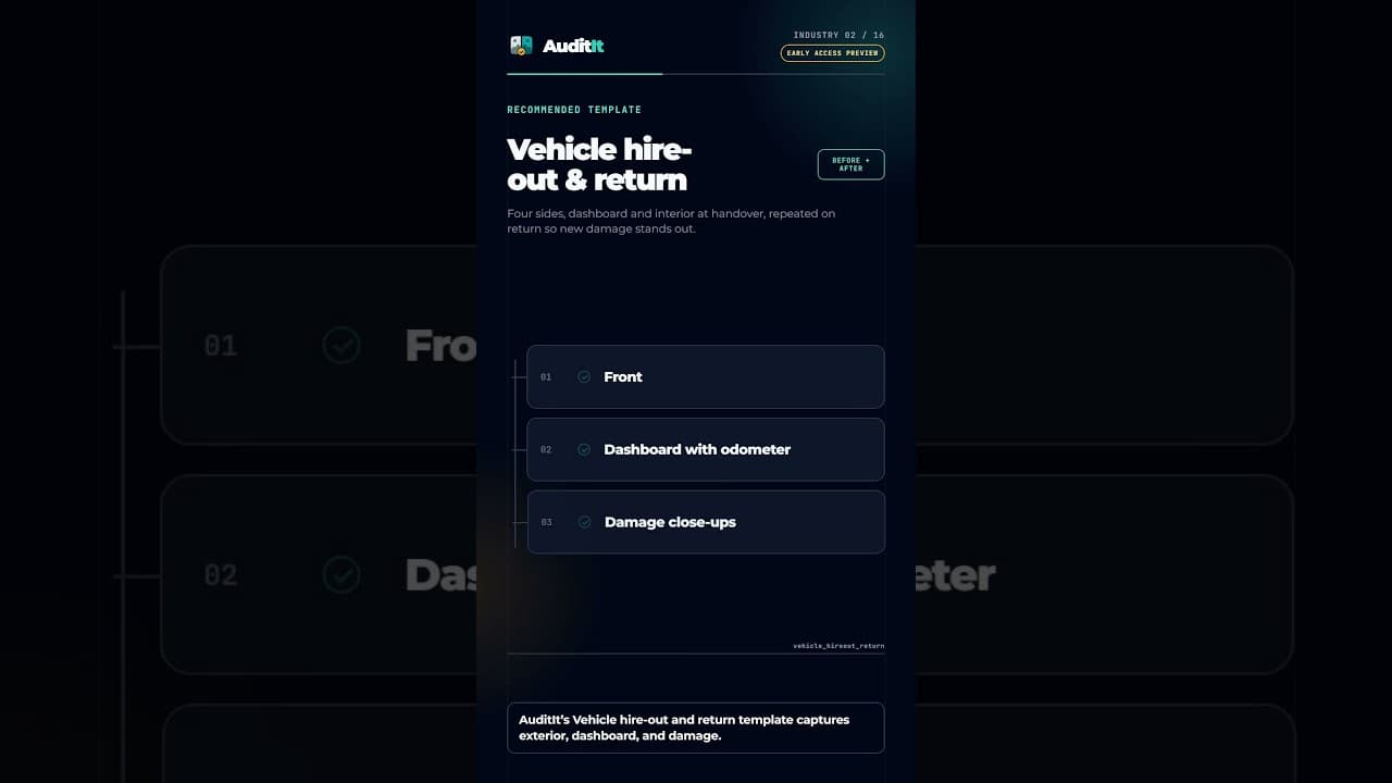 Video preview: Vehicle hire-out and return audit workflow