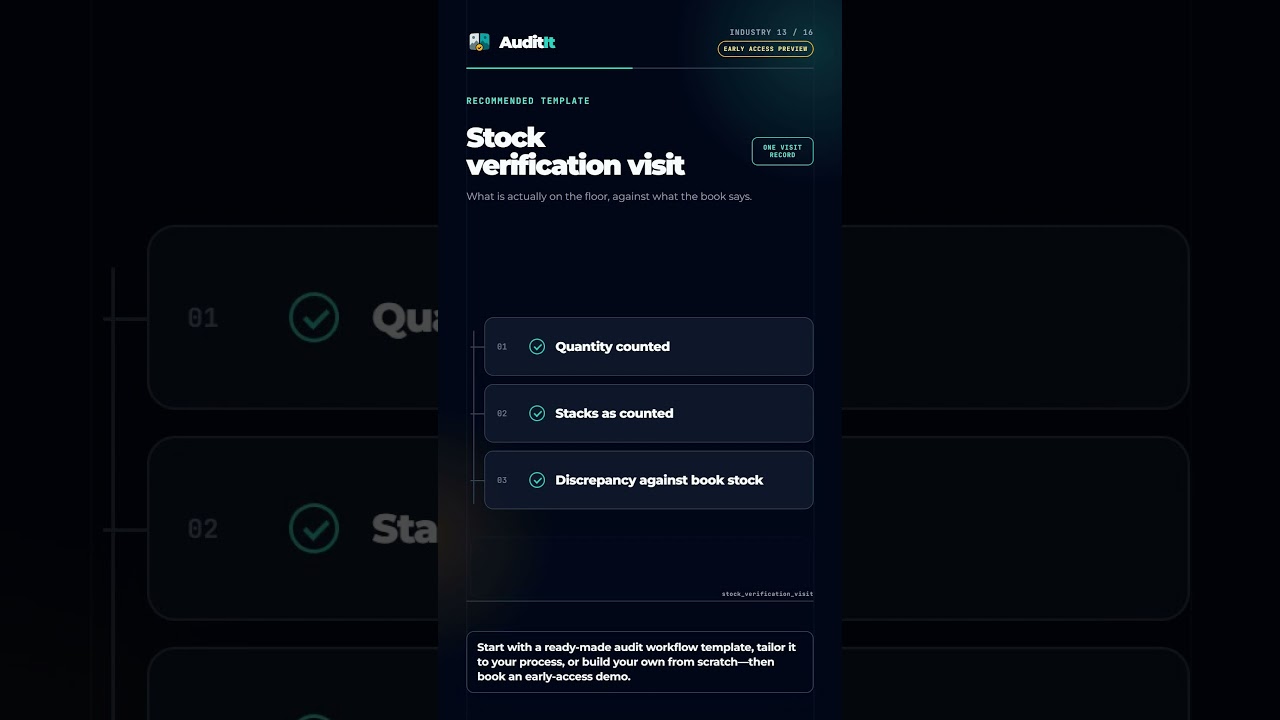 Video preview: Stock verification visit audit workflow